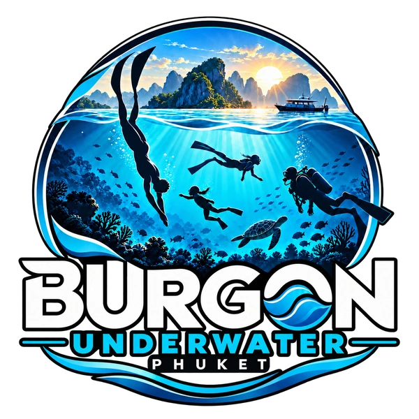Burgon Underwater Phuket logo showing freediving, swimming and scuba diving